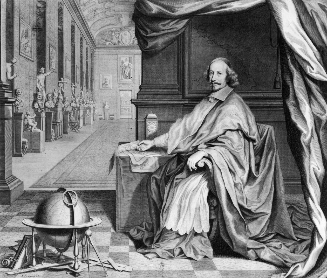 Porträtt av kardinal Mazarin (1602-61) i sitt palats, ca 1658-60 av Robert Nanteuil