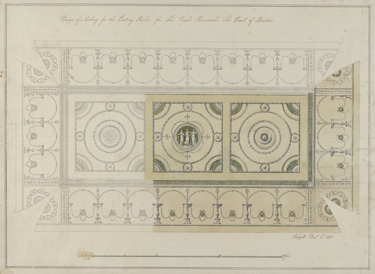 Design för taket i Eating Parlour, Headfort House, 1775 (penna & bläck med wc på lagt papper) av Robert Adam