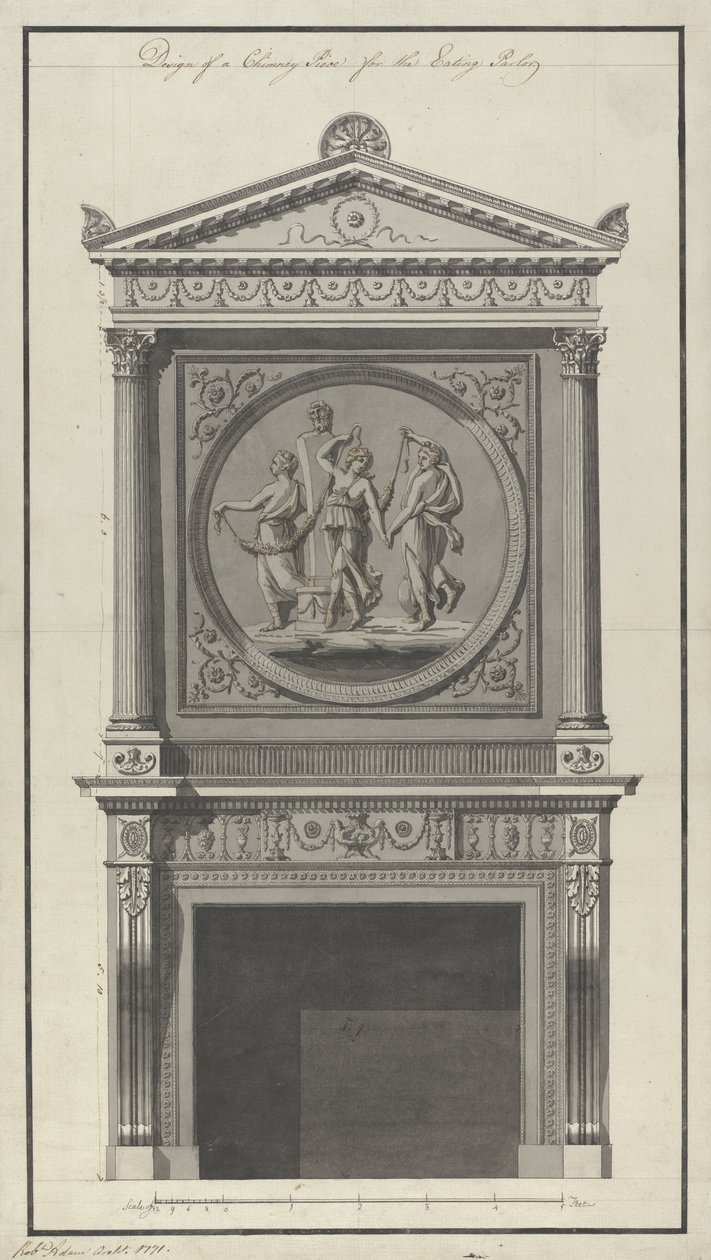 Headfort House. Eating Parlor, Chimney Piece, 1771 (penna & bläck och tvätt på papper) av Robert Adam