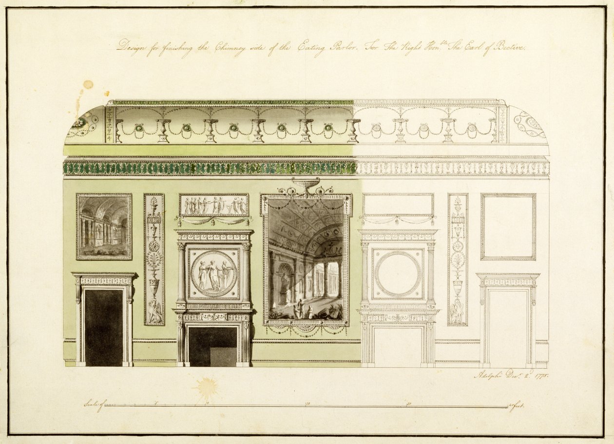 Headfort House, Eating Parlor, Chimney Piece, 1775 (wc, penna och bläck på papper) av Robert Adam