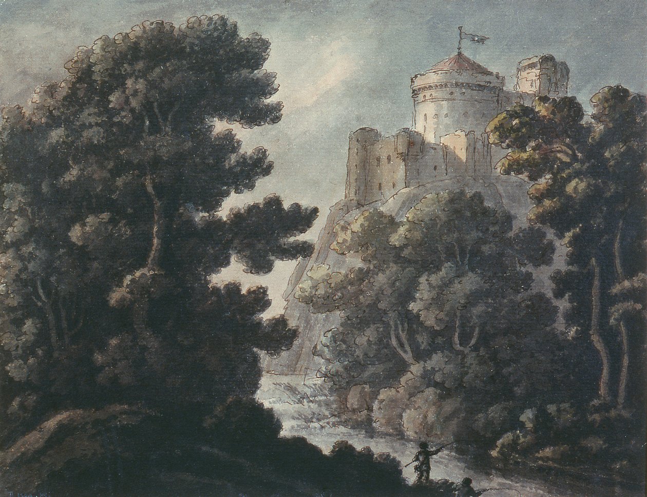Landskap med slott på en klippa av Robert Adam
