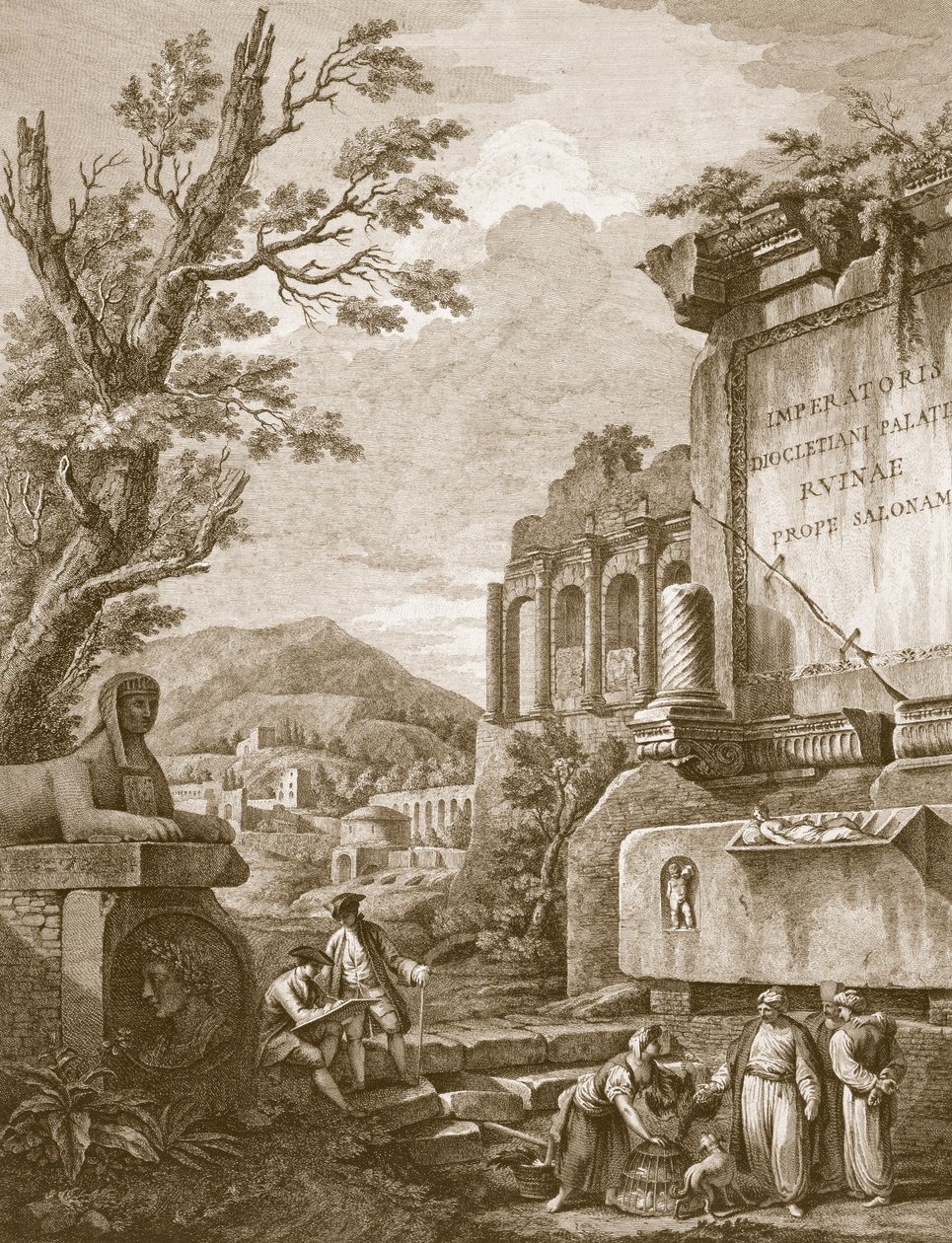 Plåt I, från "Ruinerna av kejsar Diocletianus palats vid Spalatro i Dalmatien", publicerad 1764 av Robert Adam