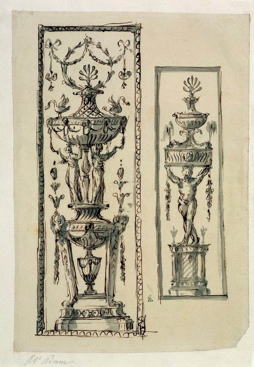 Skissade mönster för utsmyckade paneler (penna och bläck och tvätt) av Robert Adam