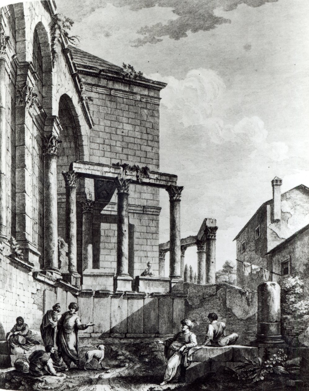 Jupitertemplet i Diocletianus palats (245-313), romersk kejsare 284-305, i Split på den dalmatiska kusten, graverat av Francesco Bartolozzi (ca 1727-1815), 1768 av Robert Adam