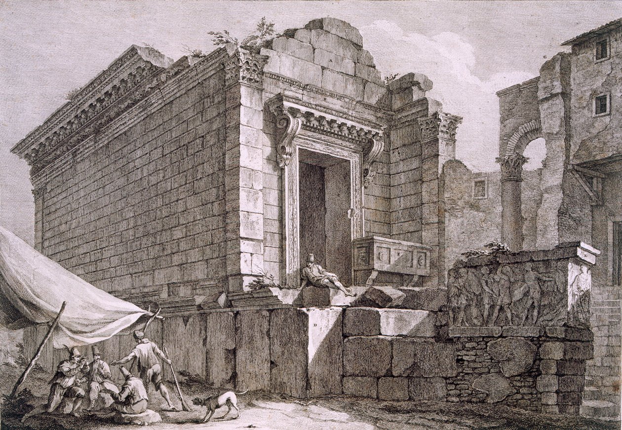 Utsikt över Aesculapius tempel, från "Ruinerna av kejsar Diocletianus palats vid Spalatro i Dalmatien", publicerad 1764 av Robert Adam