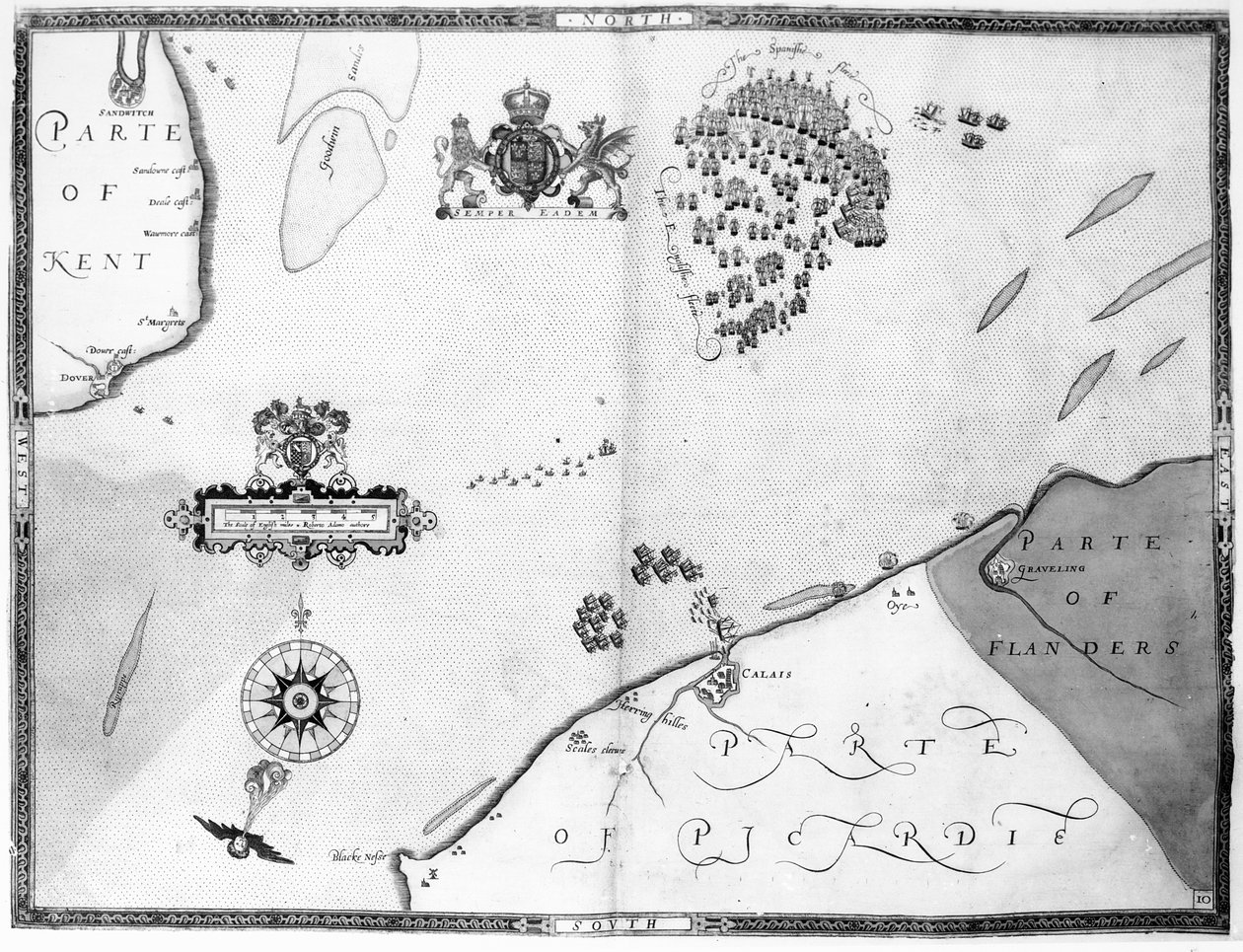 Karta nr 10 som visar Armada-flottans rutt, graverad av Augustine Ryther, 1588 av Robert Adams