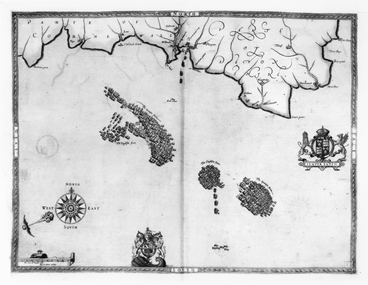 Karta nr 3 som visar Armada-flottans rutt, graverad av Augustine Ryther, 1588 av Robert Adams