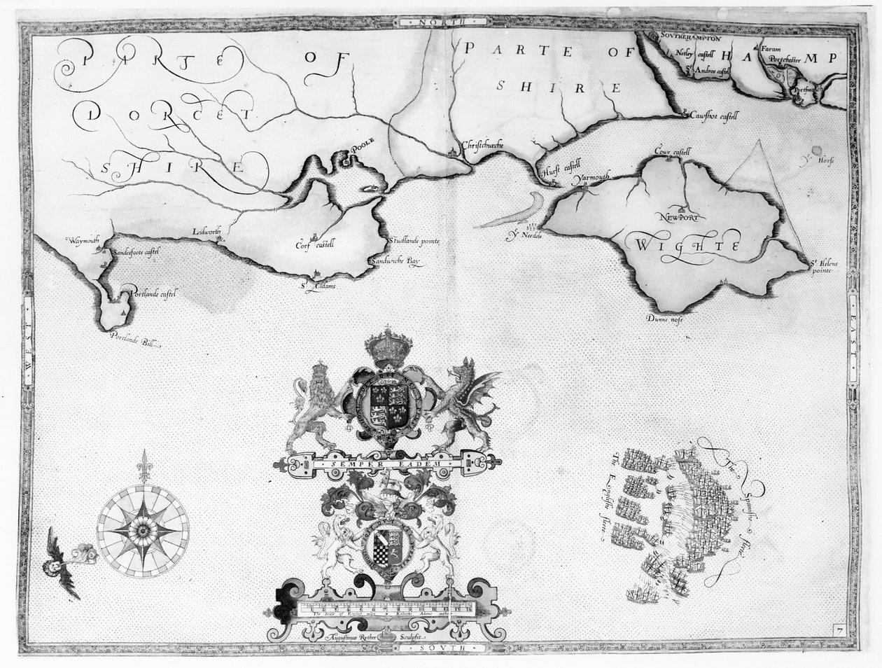 Faafanua Nu.7 o loʻo faʻaalia ai le auala o le vaʻa a Armada, na vaneina e Augustine Ryther, 1588 swed av Robert Adams