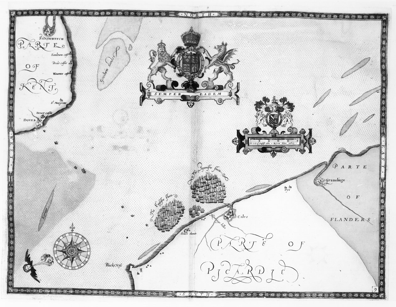 Karta nr 9 som visar Armada-flottans rutt, graverad av Augustine Ryther, 1588 av Robert Adams