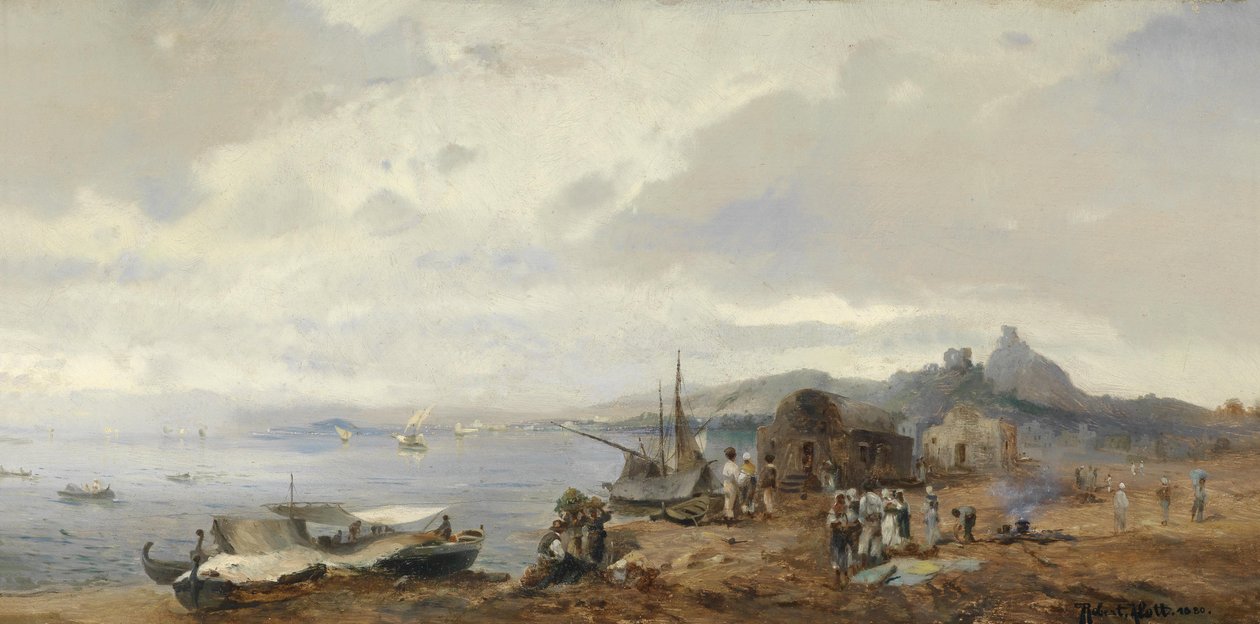 Fiskare på ett syditalienskt kustlandskap av Robert Alott