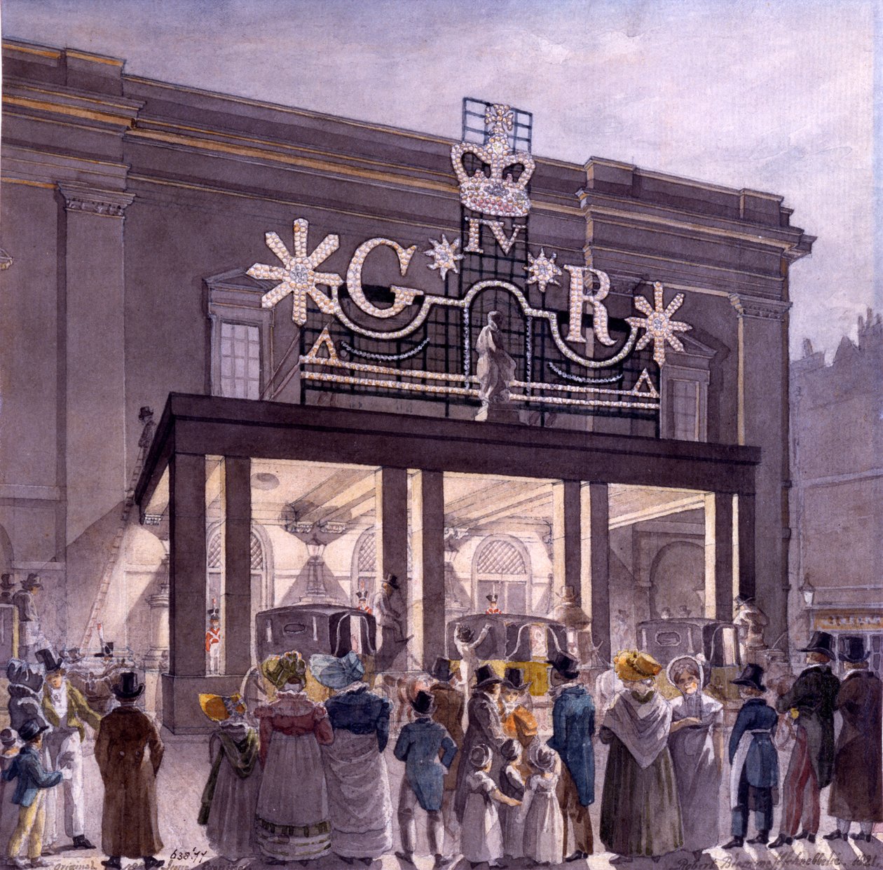 Utanför Theatre Royal, Drury Lane, 1821 av Robert Blemell Schnebbelie