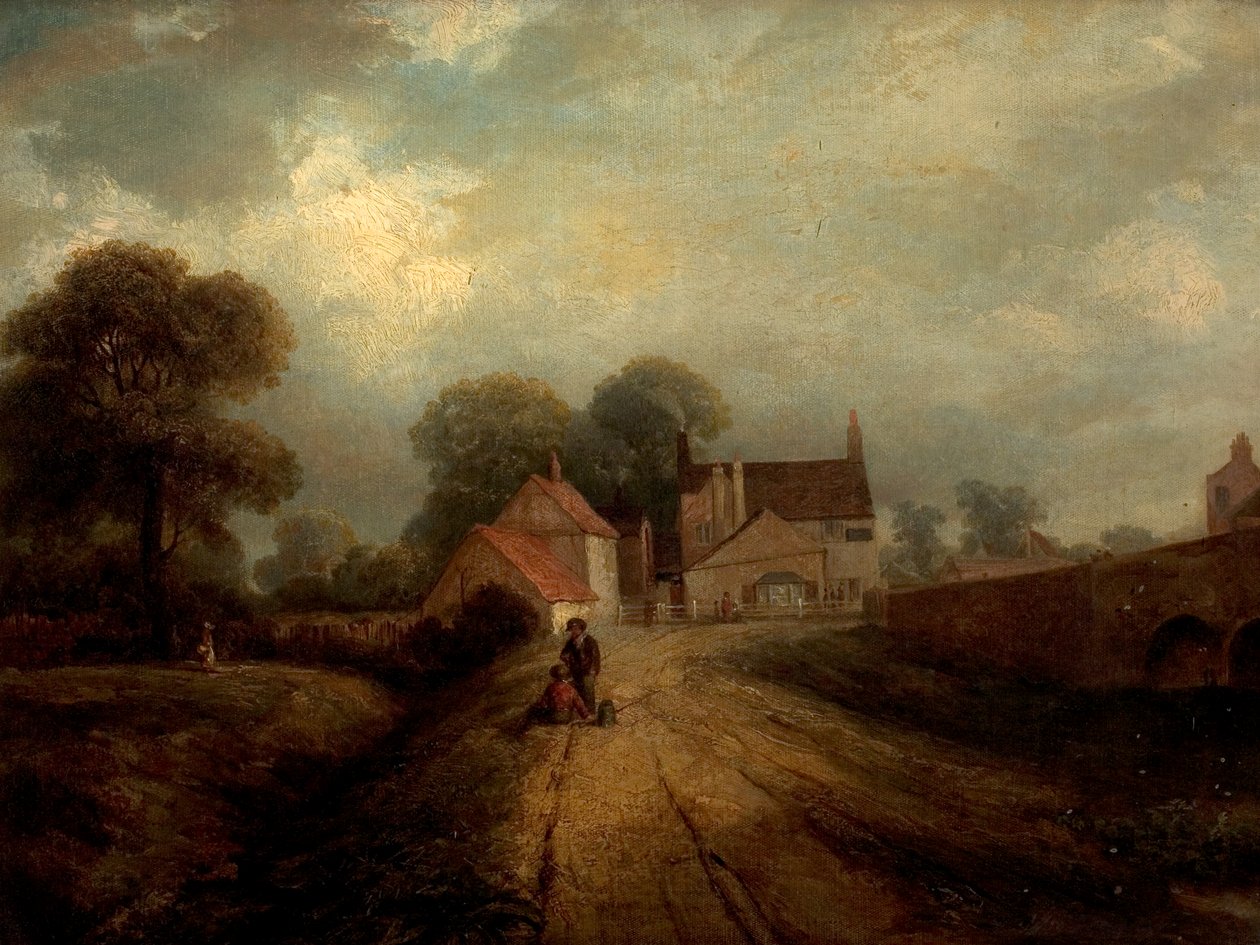 Utsikt över Old Trent Bridge Inn, West Bridgford, Nottingham, 1850 av Robert Bradley