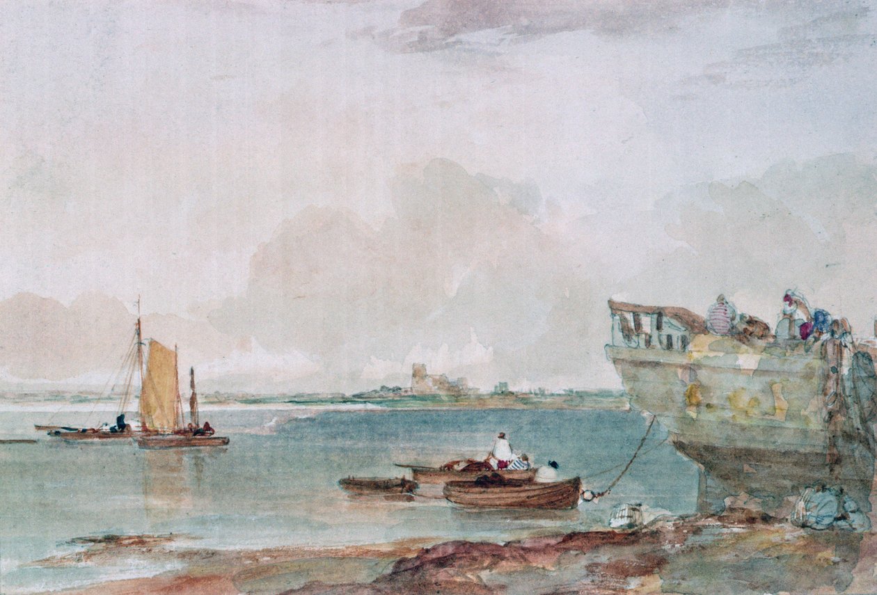 Havslandskap med båtar, 1800-talet (akvarell) av Robert Brandard