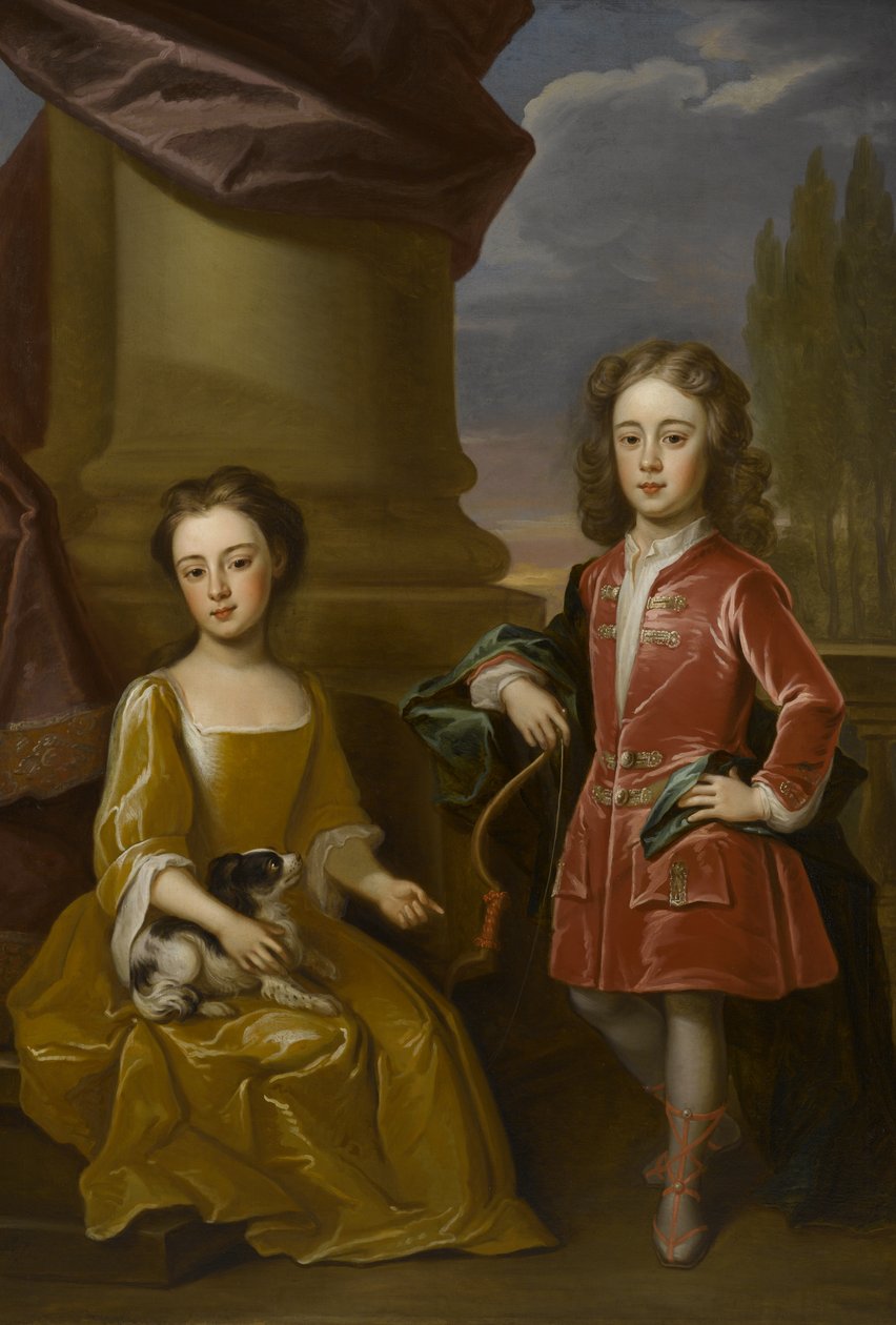 Dubbelporträtt av Dudley North och hans syster, Anne, 1714 olja på duk av Robert Byng or Bing