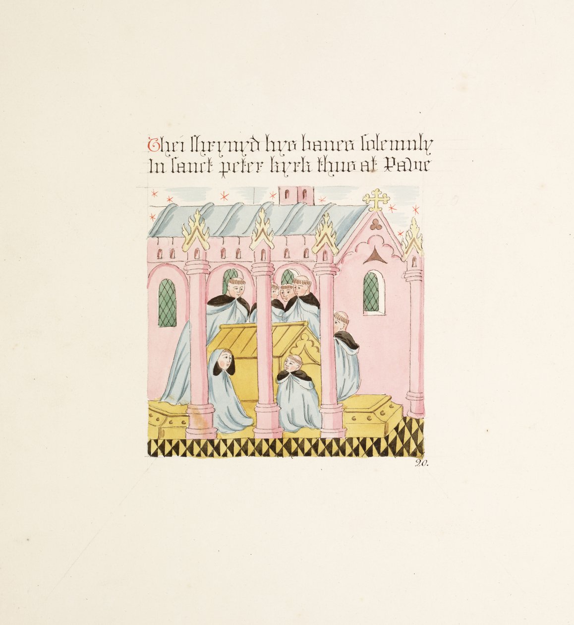 Ms. New Coll 380, f29r. Antikviteterna från Cathedral Church of Saint Mary, Carlisle, ritade av Robert Carlile, 1795 (penna och bläck och wc på papper) av Robert Carlile