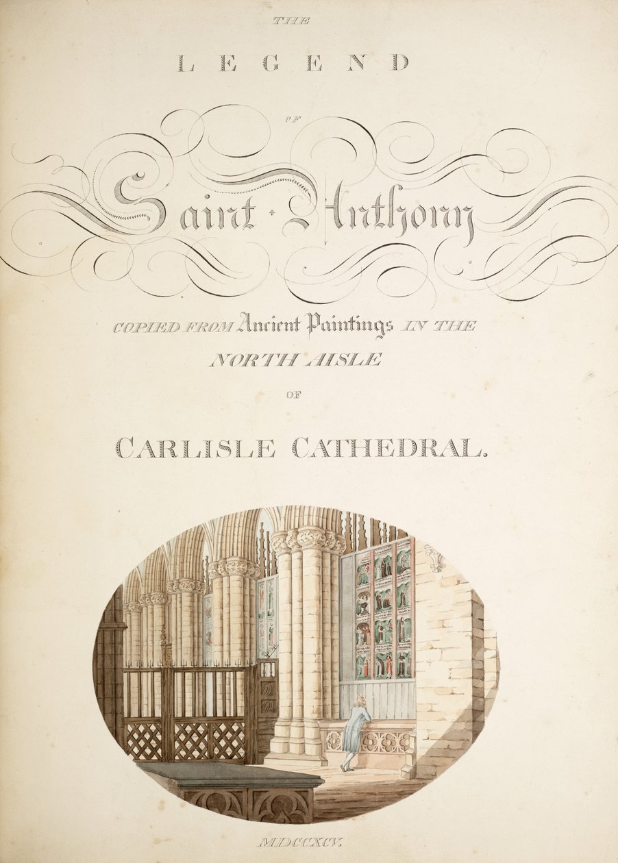 Ms. New Coll 380, f32r. Antikviteterna från Cathedral Church of Saint Mary, Carlisle, ritade av Robert Carlile, 1795 (penna och bläck och wc på papper) av Robert Carlile