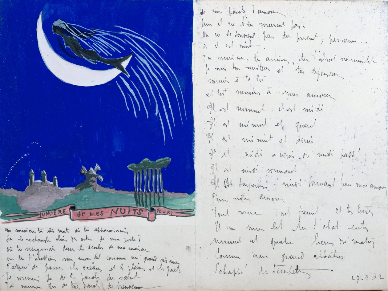 Light of my Nights, illustrerad handskriven dikt, 27 november 1932 av Robert Desnos