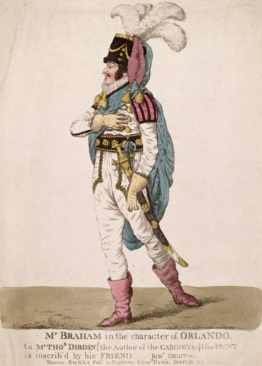 Mr Braham i rollen som Orlando från Shakespeares "As you like it", pub. 1802 av Robert Dighton