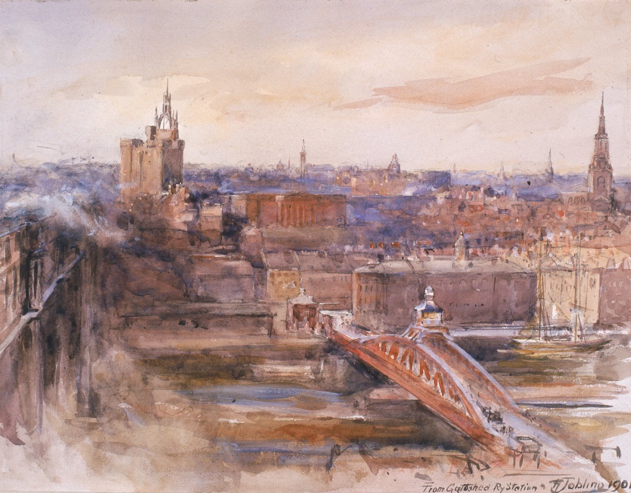 Från Gateshead Railway Station (kol och akvarell på papper) av Robert Jobling