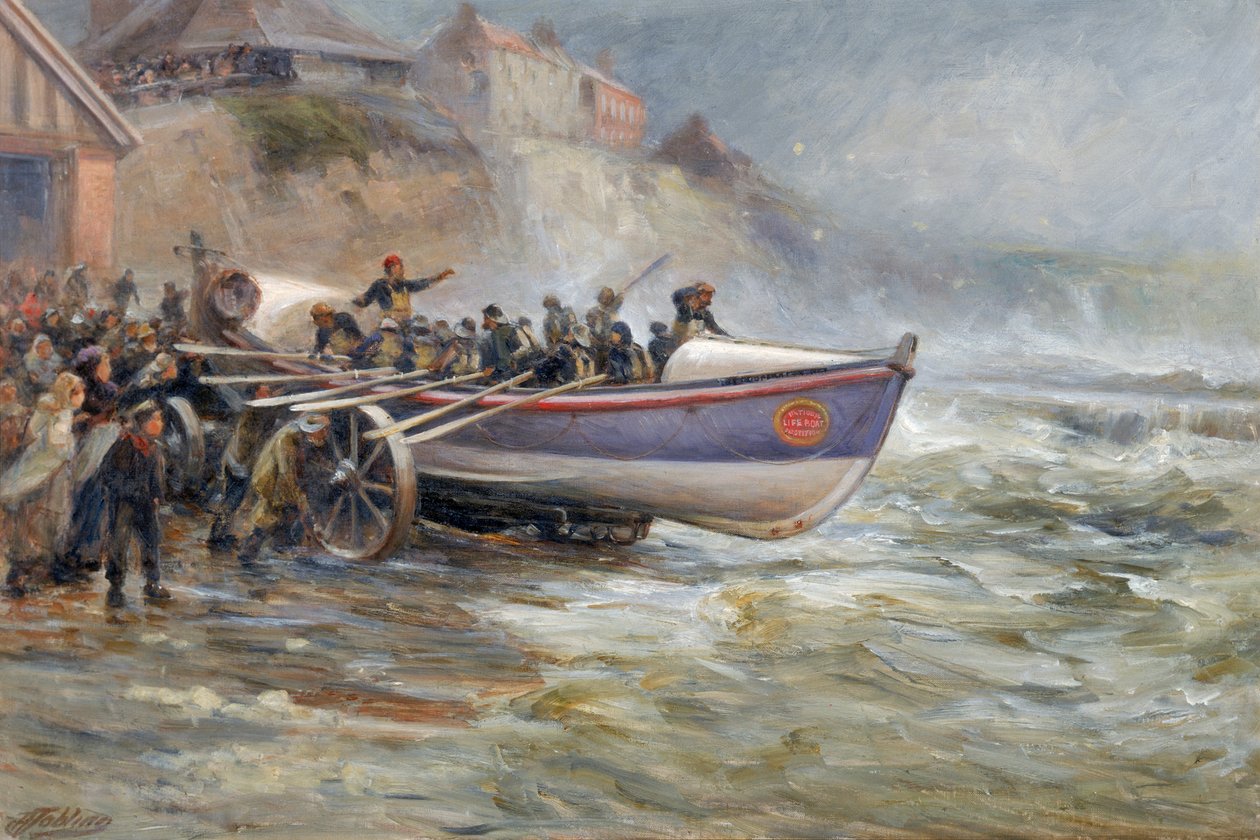 Sjösättning av Cullerboats Lifeboat, 1902 av Robert Jobling