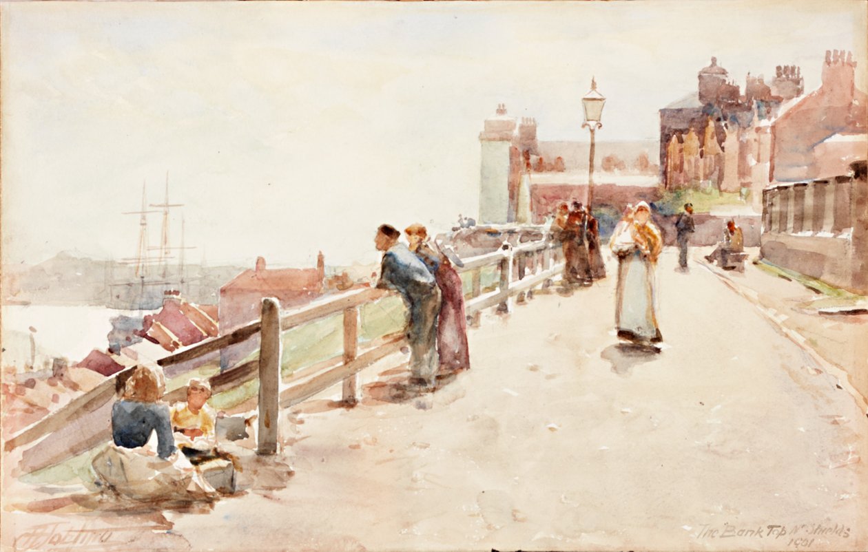 The Bank Top, North Shields 1901 (penna och akvarell på kort) av Robert Jobling
