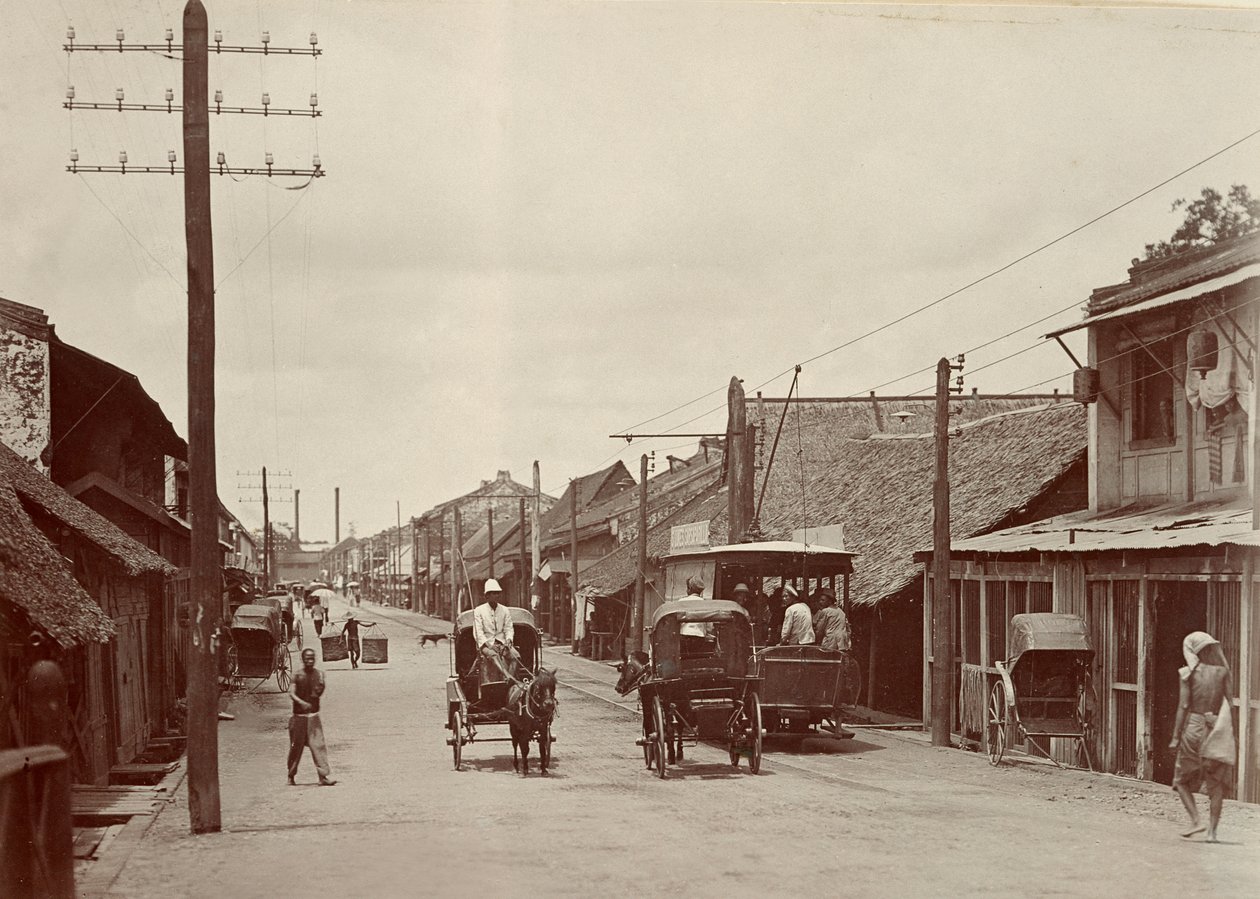 Ny väg med den första elektriska spårvagnen, 1890 av Robert Lenz