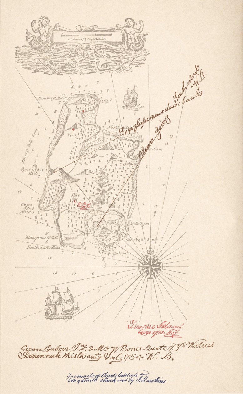 Karta över Treasure Island, från Treasure Island av Robert Louis Stevenson, pub.1883 av Robert Louis Stevenson
