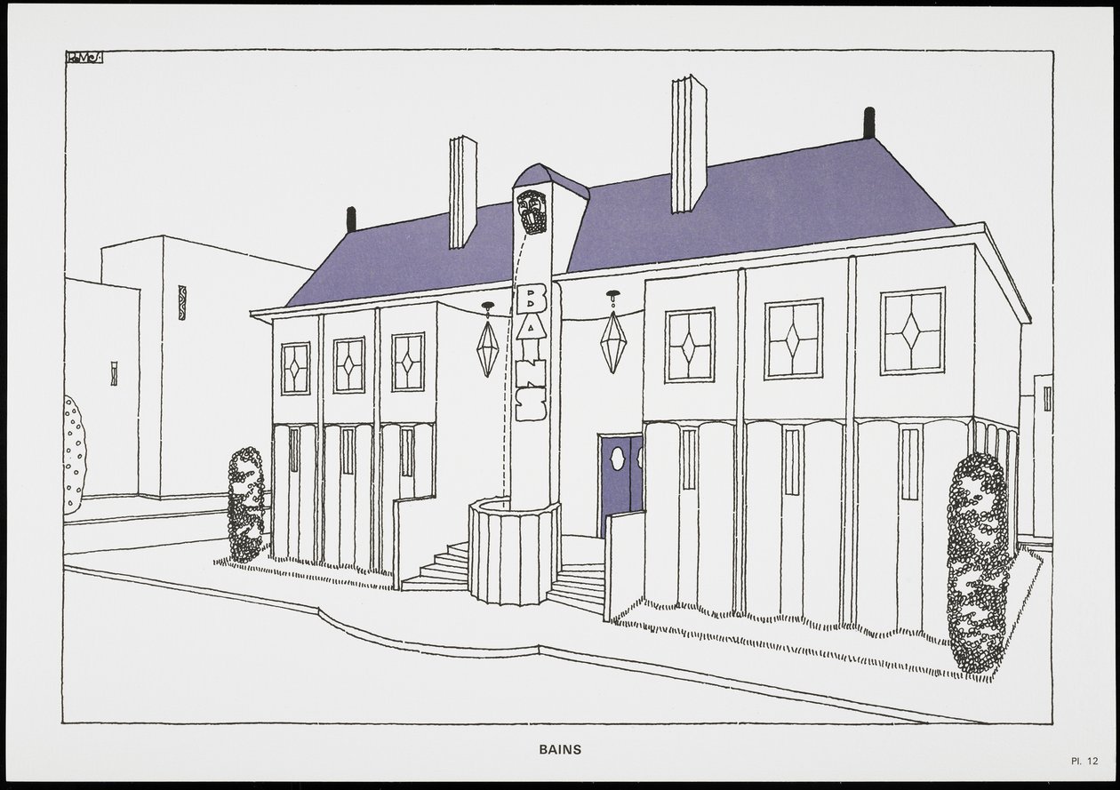 Badkar, från Une Cite Moderne, ritningar av Rob Mallet-Stevens Architect, 1987 (publicerat) av Robert Mallet Stevens