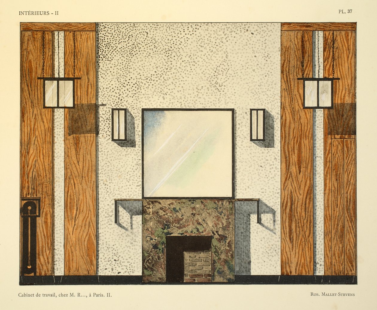 Cabinet de travail II, chez M. R..., a Paris, illustration från "Interieurs" av Leon Moussinac, pub. Albert Levy, 1924-26 av Robert Mallet Stevens