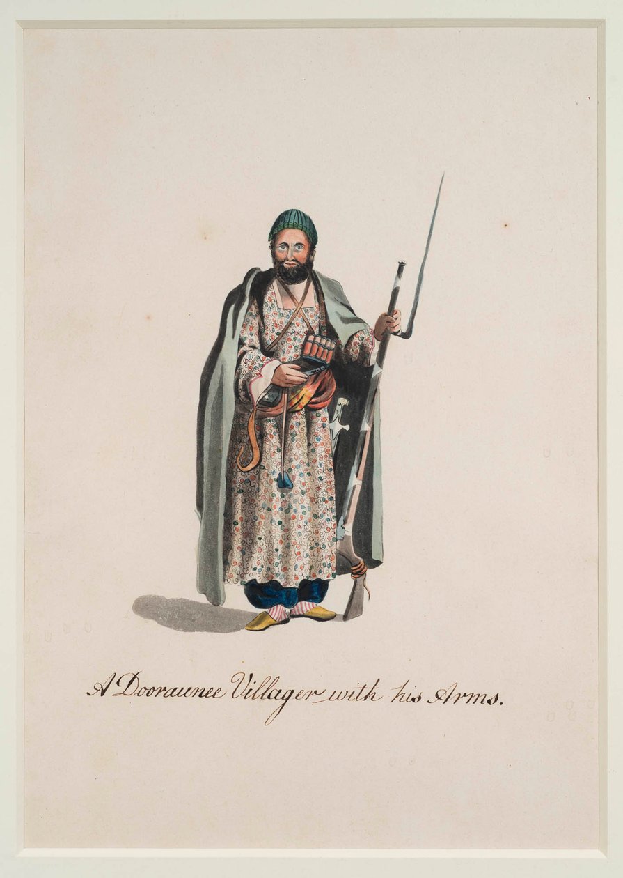 A Dooraunee Villager with his Arms, 1815 av Robert Melville Grindlay