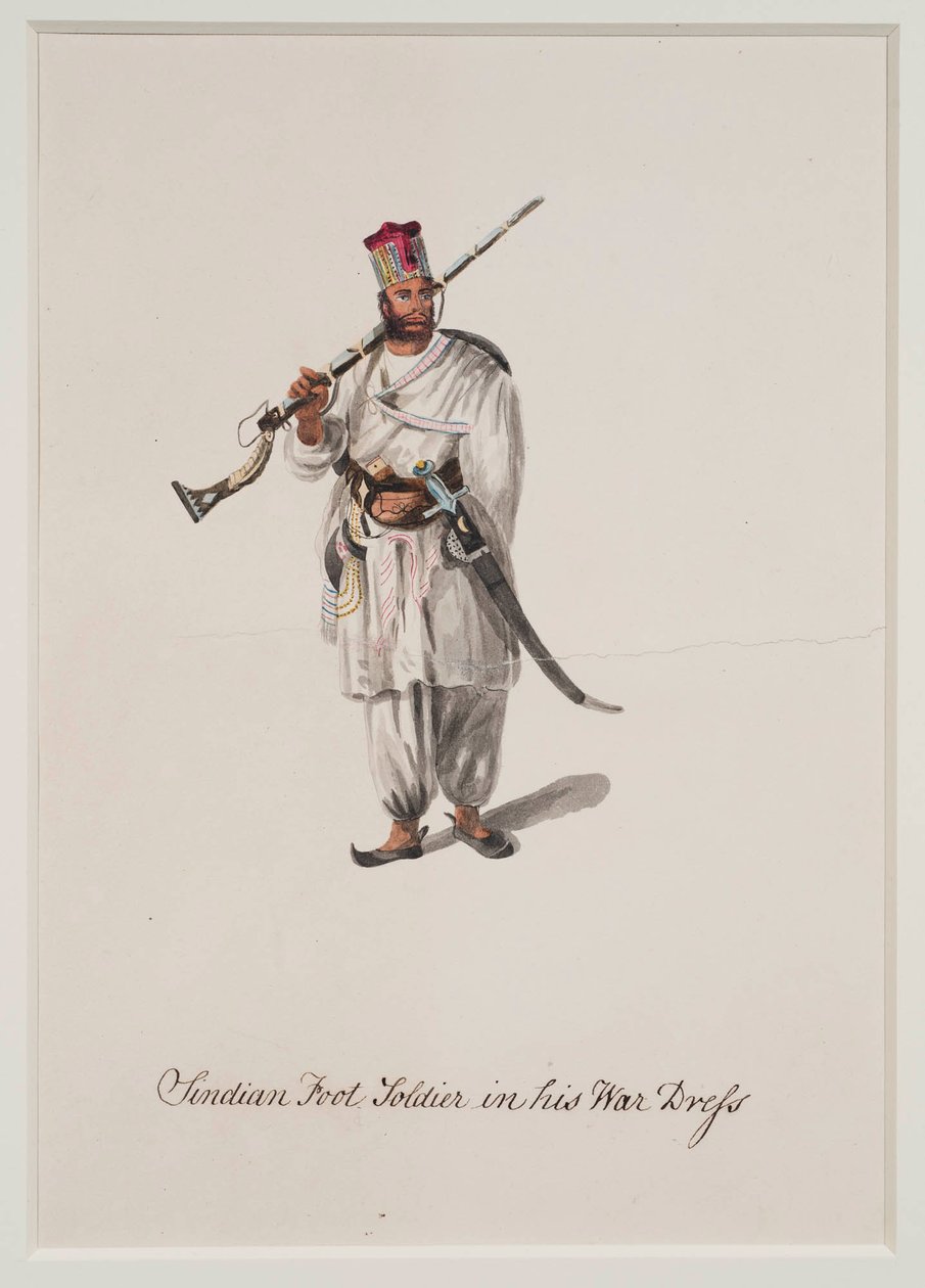 Sindiansk fotsoldat i sin krigsklänning, 1815 av Robert Melville Grindlay