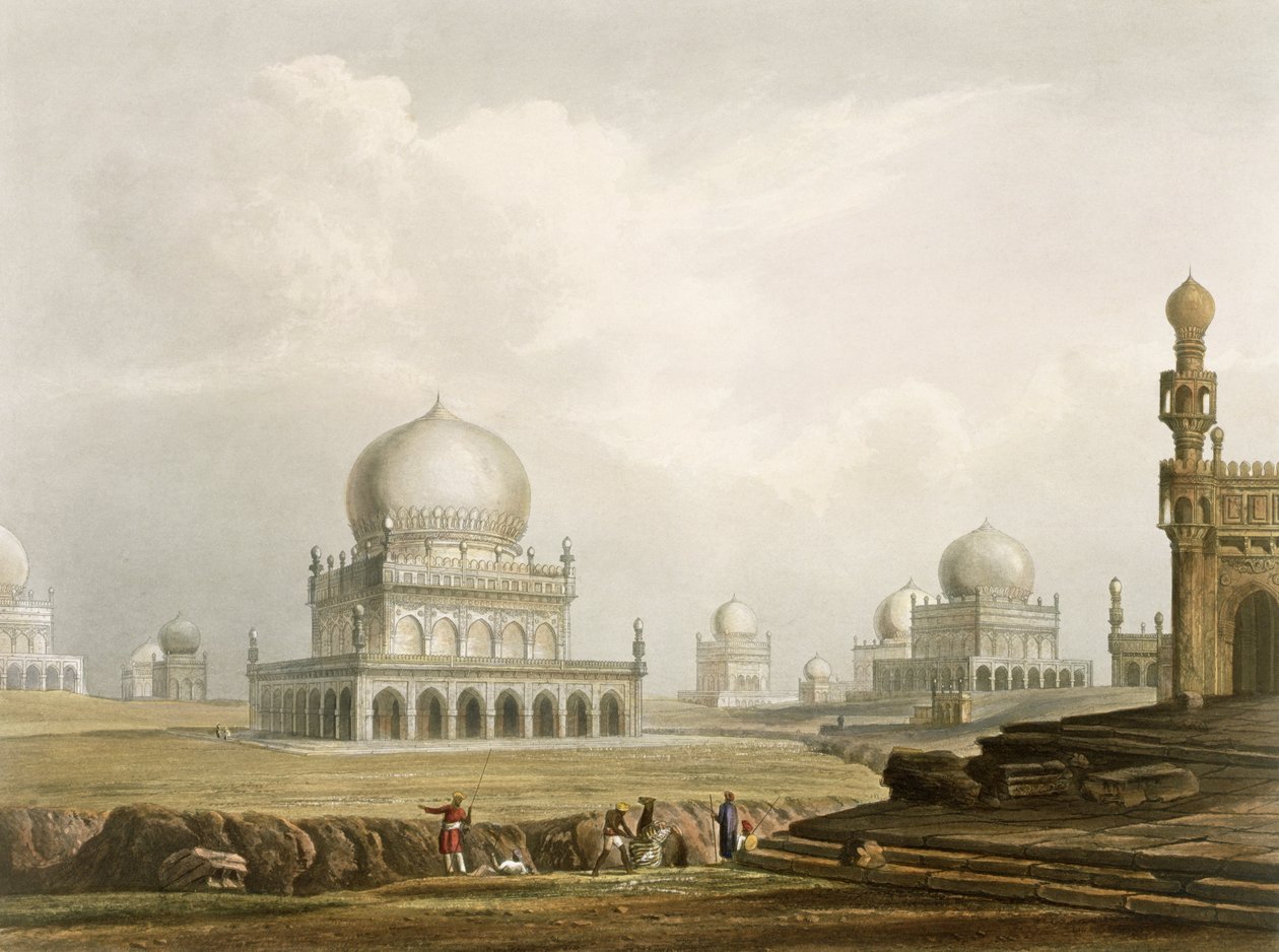 Golconda-kungarnas gravar 1813, från volym I av "Scenery, Costumes and Architecture of India", etsad av J. Willis och graverad av G. Hunt, utgiven av Smith, Elder and Company, 1826 (akvatint). av Robert Melville Grindlay