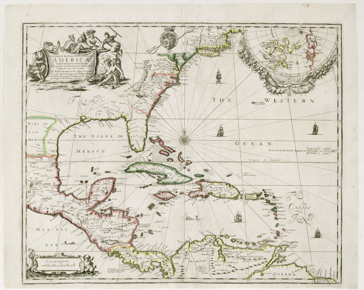 En ny karta över de engelska plantagen i Amerika, 1673 av Robert Morden