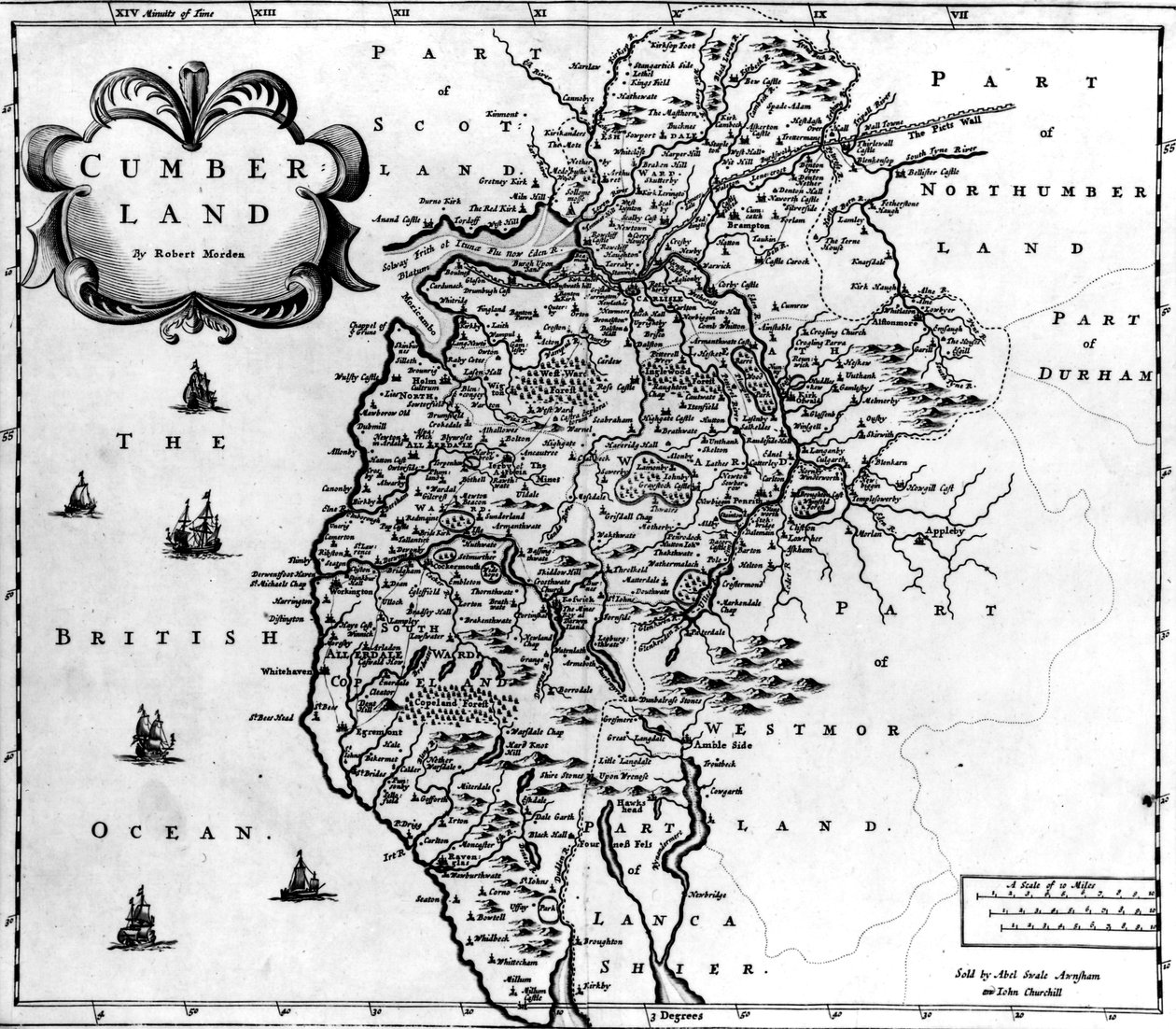 Karta över Cumberland, ca 1695 av Robert Morden