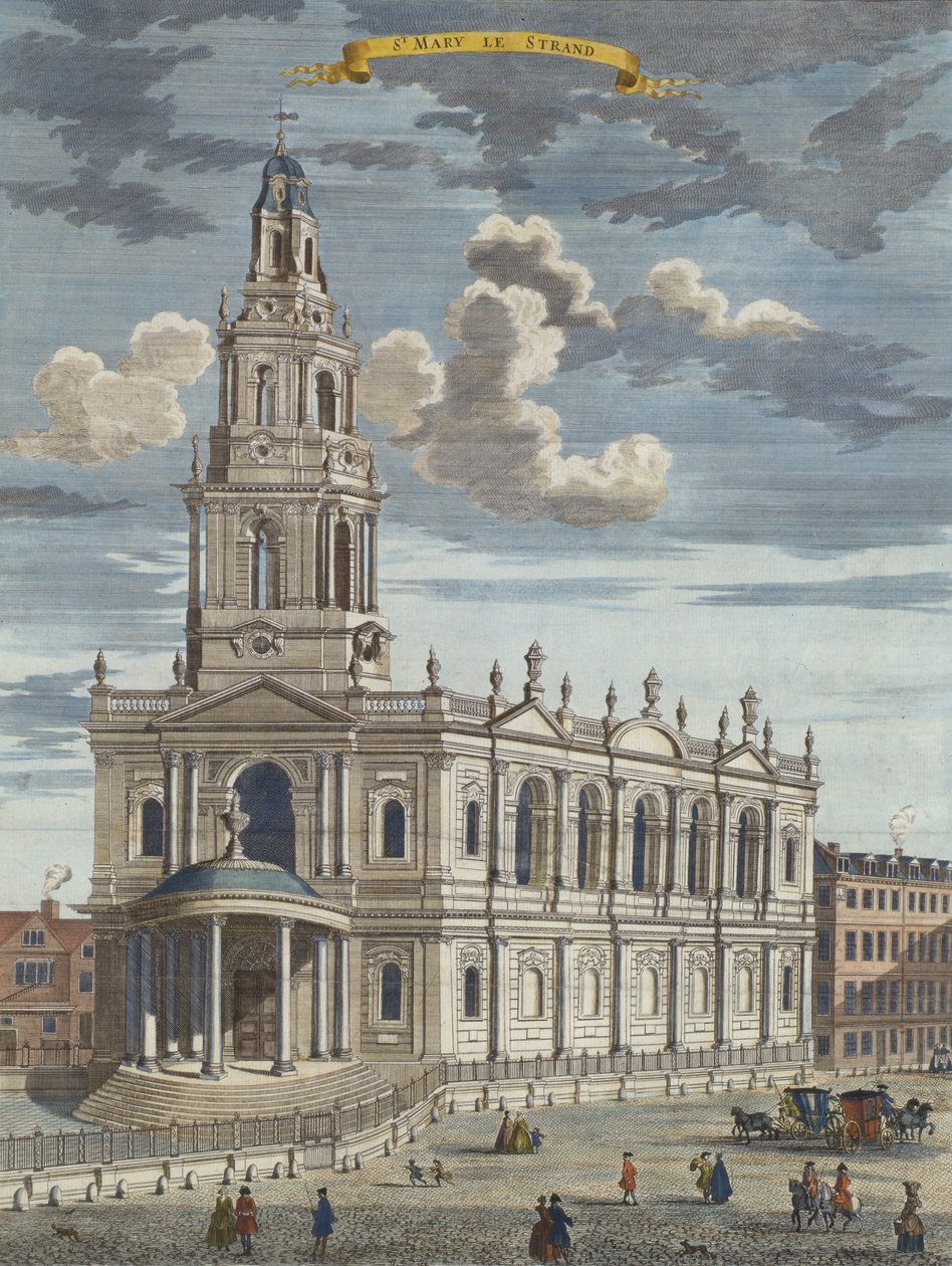 St. Mary le Strand, från A Book of the Prospects of the Remarkable Places in and about City of London, c.1700 av Robert Morden