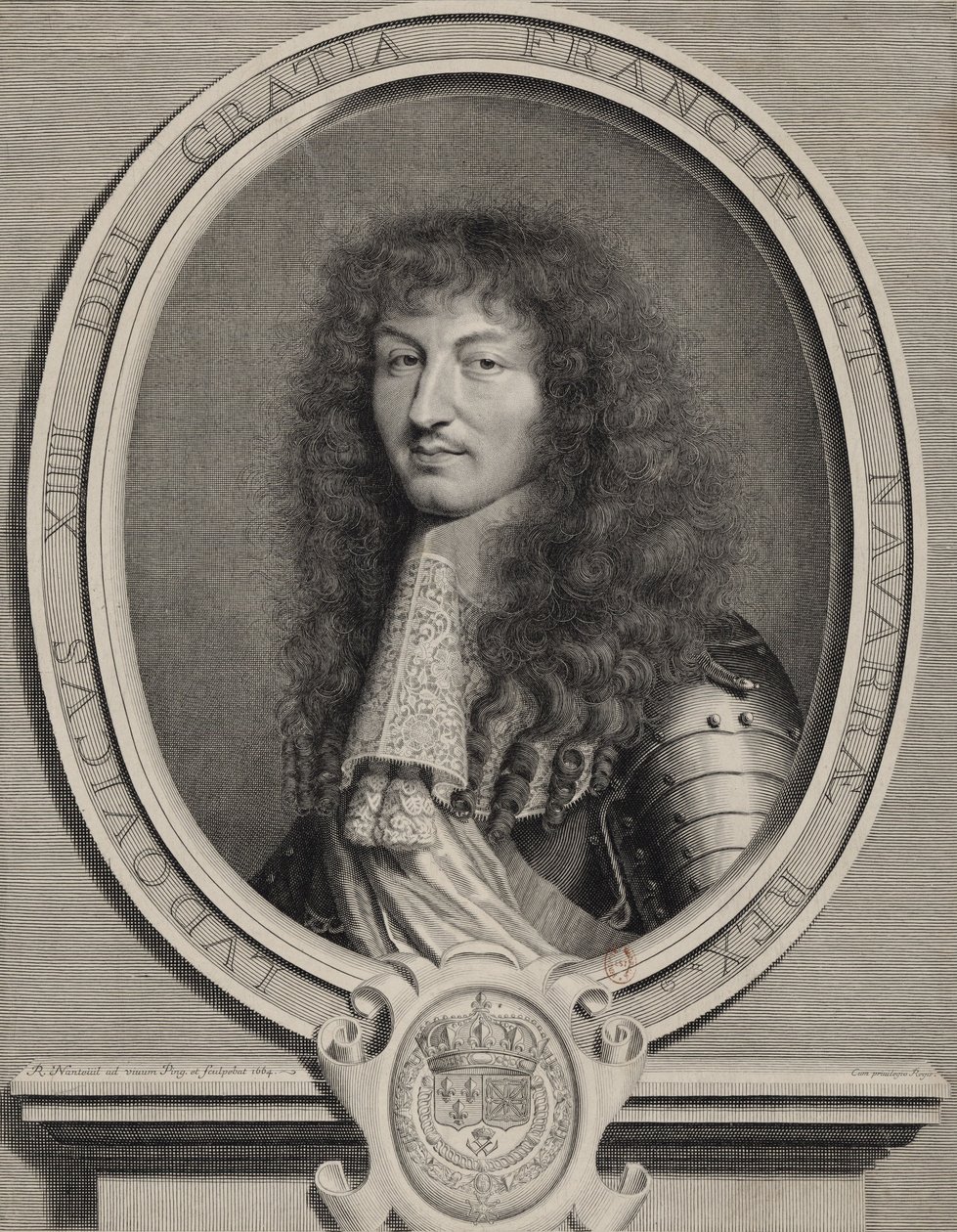 Engraved Portrait de Louis XIV of France av Robert Nanteuil