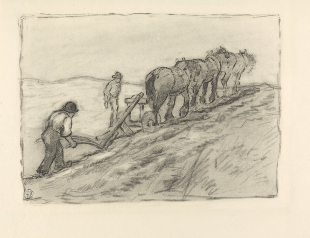 Ploughing the Hillside, ca 1905 (svart krita på papper) av Robert Polhill Bevan