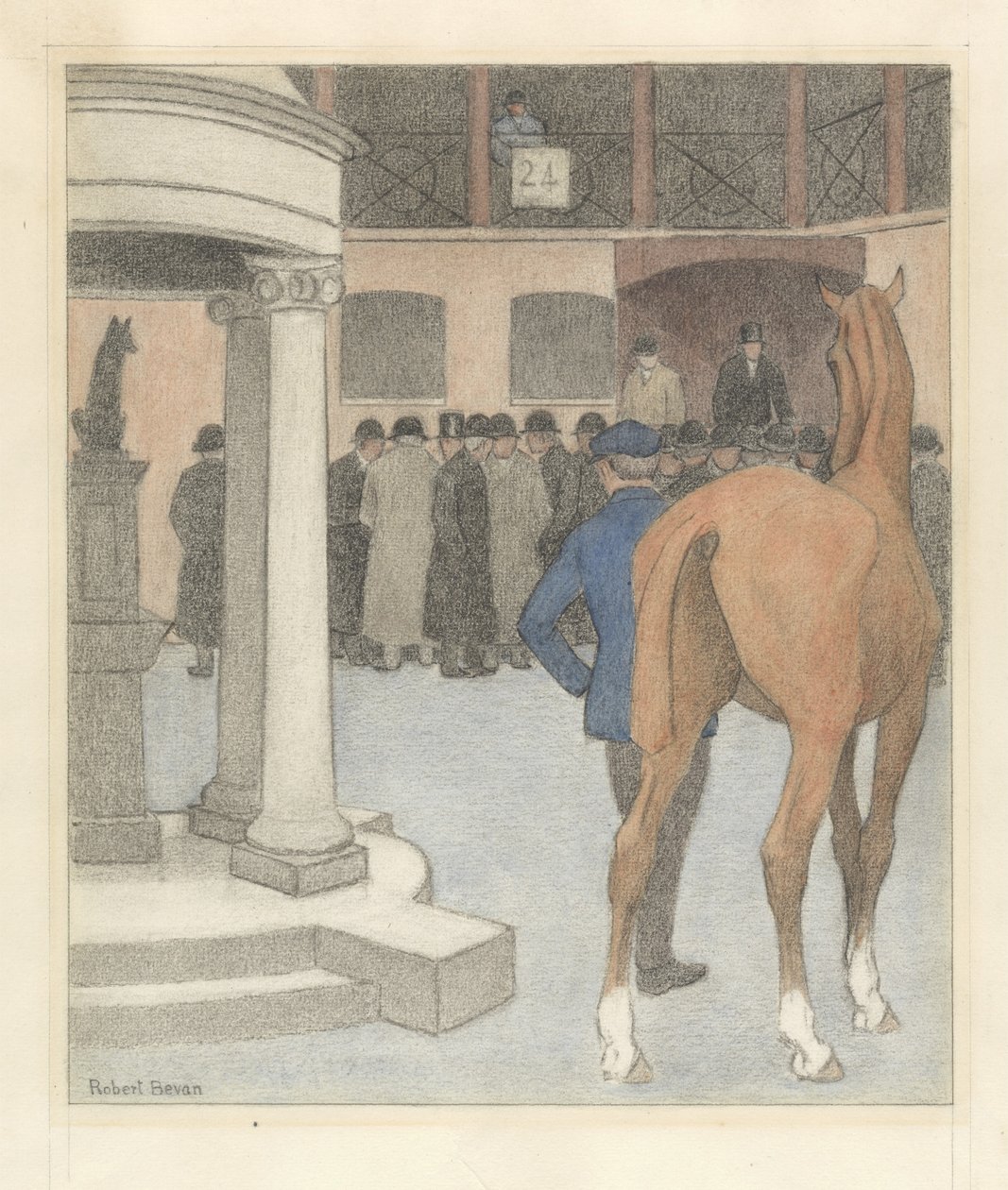 The Bay Horse, Tattersalls, 1921 (krita och krita på papper) av Robert Polhill Bevan