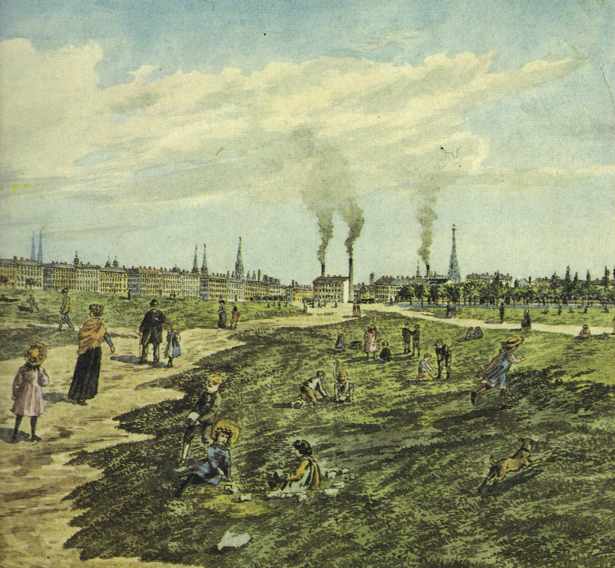 Schmelz som en militär träningsplats och plats för lek och promenad. Österutsikt (avsnitt) av Robert Schediwy after painting by M.Neubauer