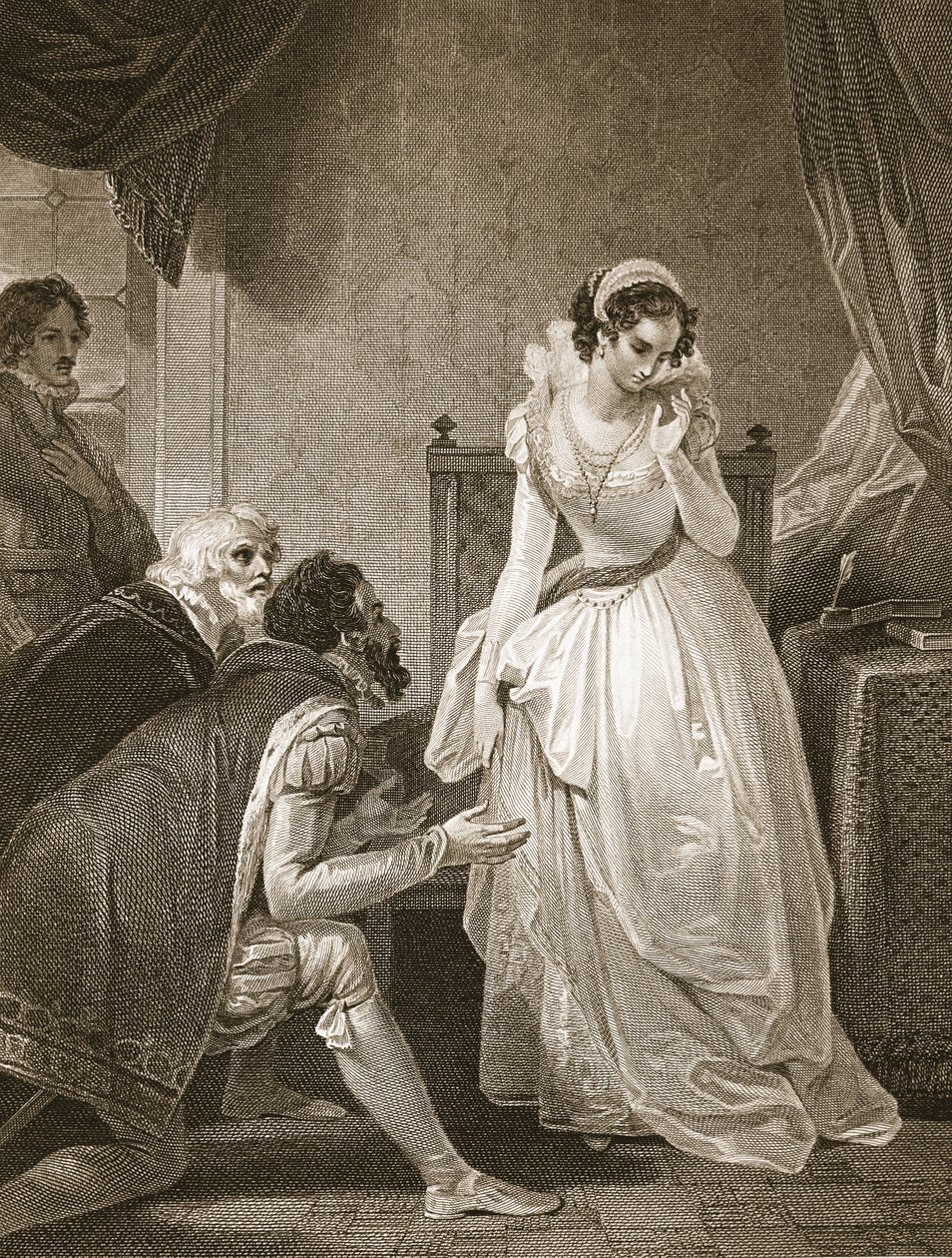 Lady Jane Grey tackar nej till kronan, graverad av W. Bromley, illustration från David Humes "The History of England", pub. av R. Bowyer, London, 1812 av Robert Smirke