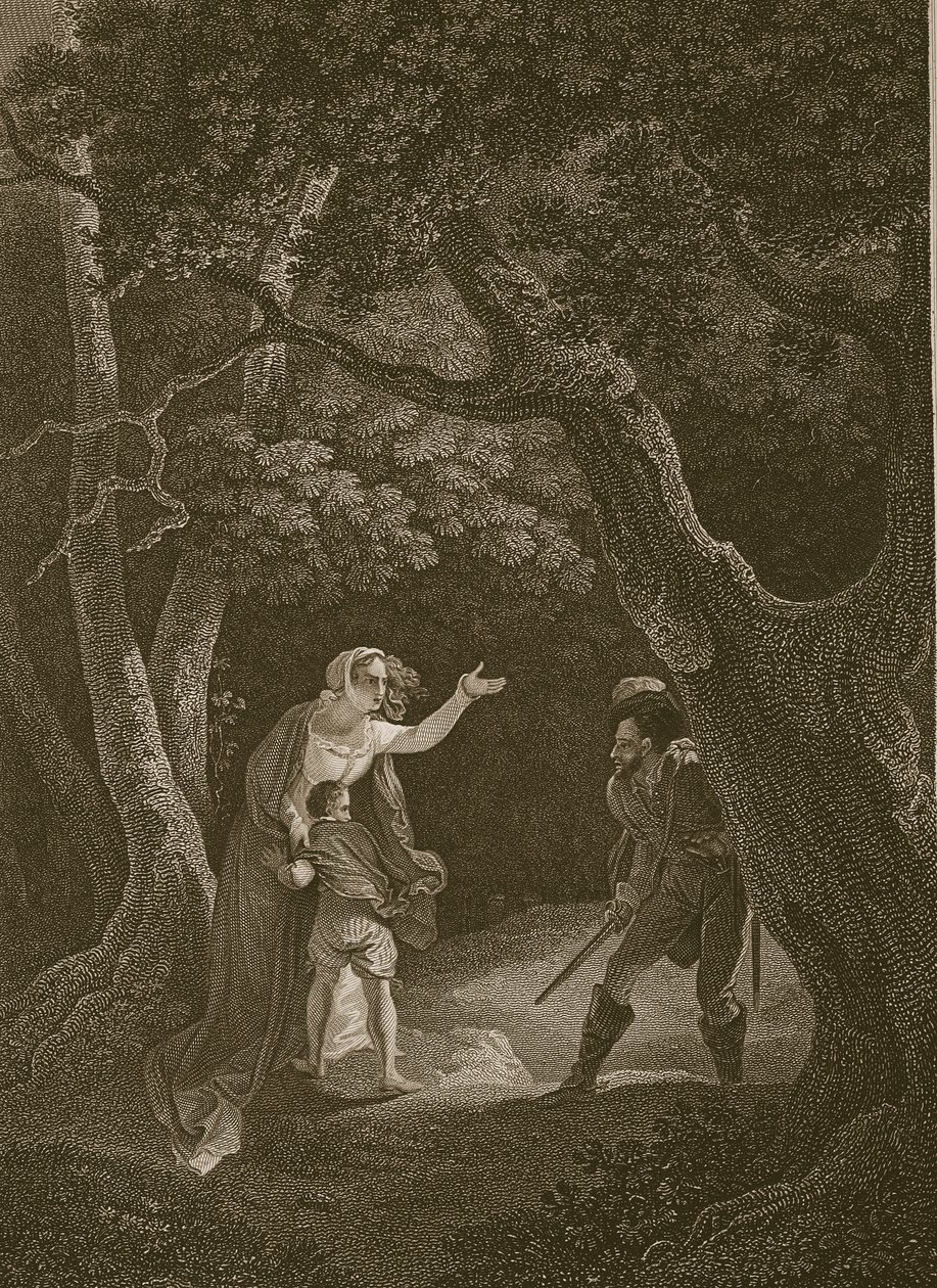 Drottning Margaret attackerad av rånaren, graverad av J. Landseer, illustration från David Humes "The History of England", pub. av R. Bowyer, London, 1812 av Robert Smirke