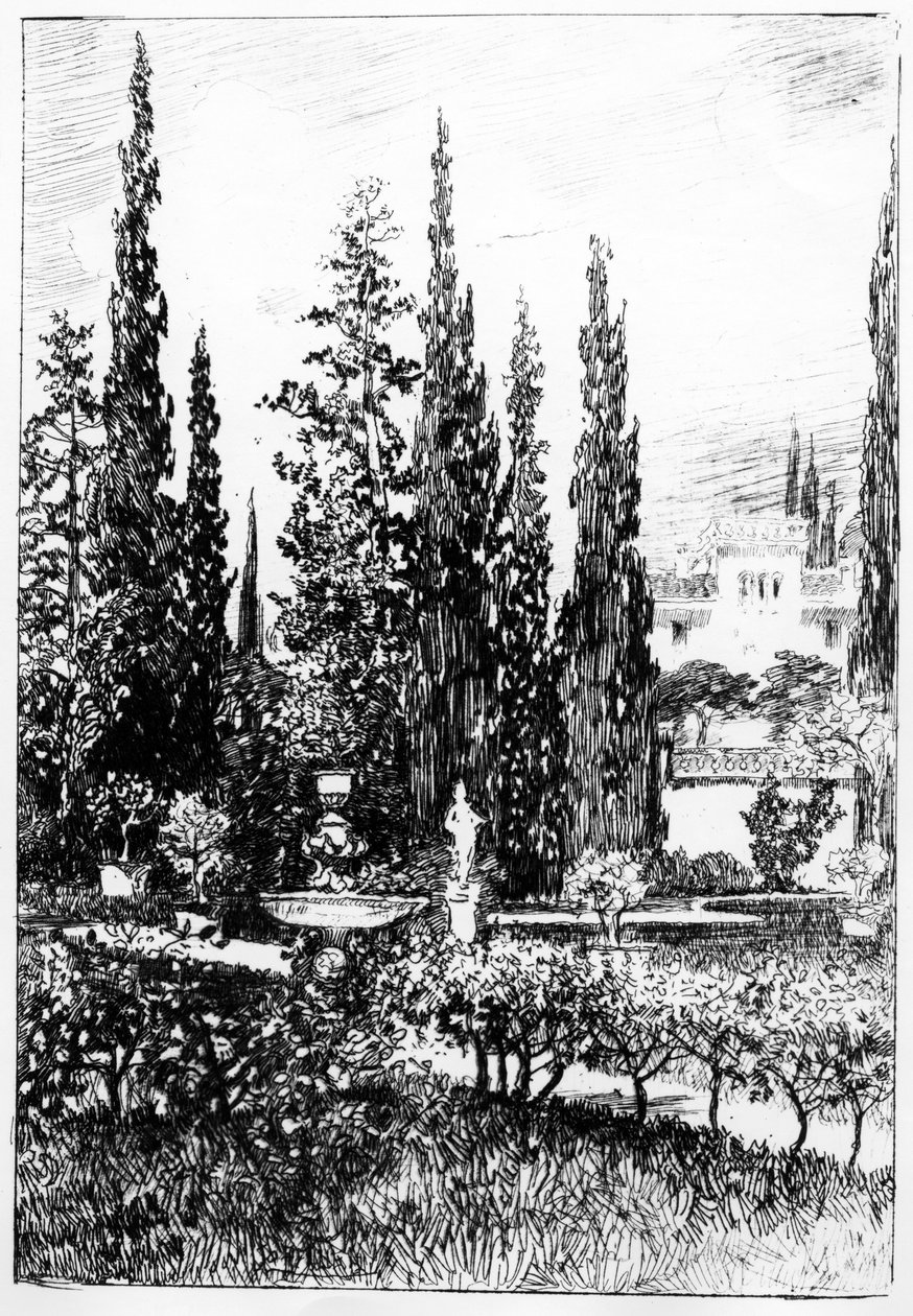 Landskapsträdgården, illustration till berättelsen av Edgar Allan Poe, ca 1884 av Robert Swain Gifford