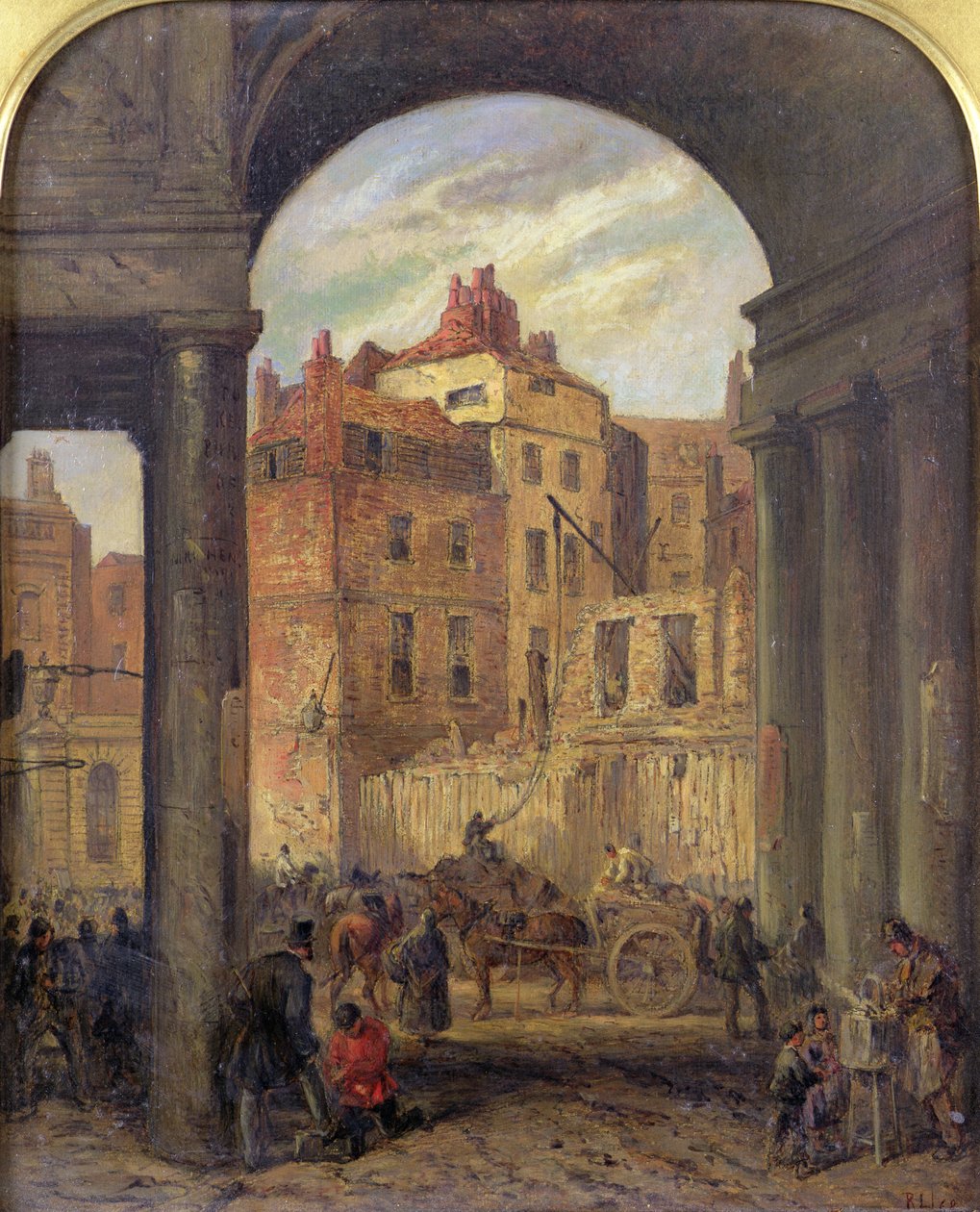Foregate, Strand, ingången till Boswell Court - revs för platsen för New Law Courts, 1868 av Robert Thomas Landells