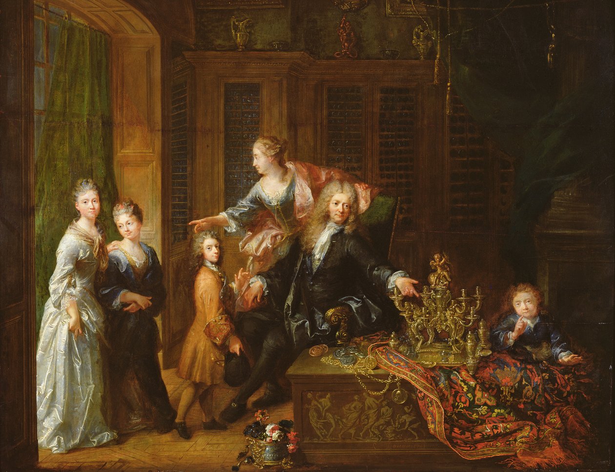 Porträtt av Nicolas de Launay (1646-1727) och hans familj av Robert Tournieres
