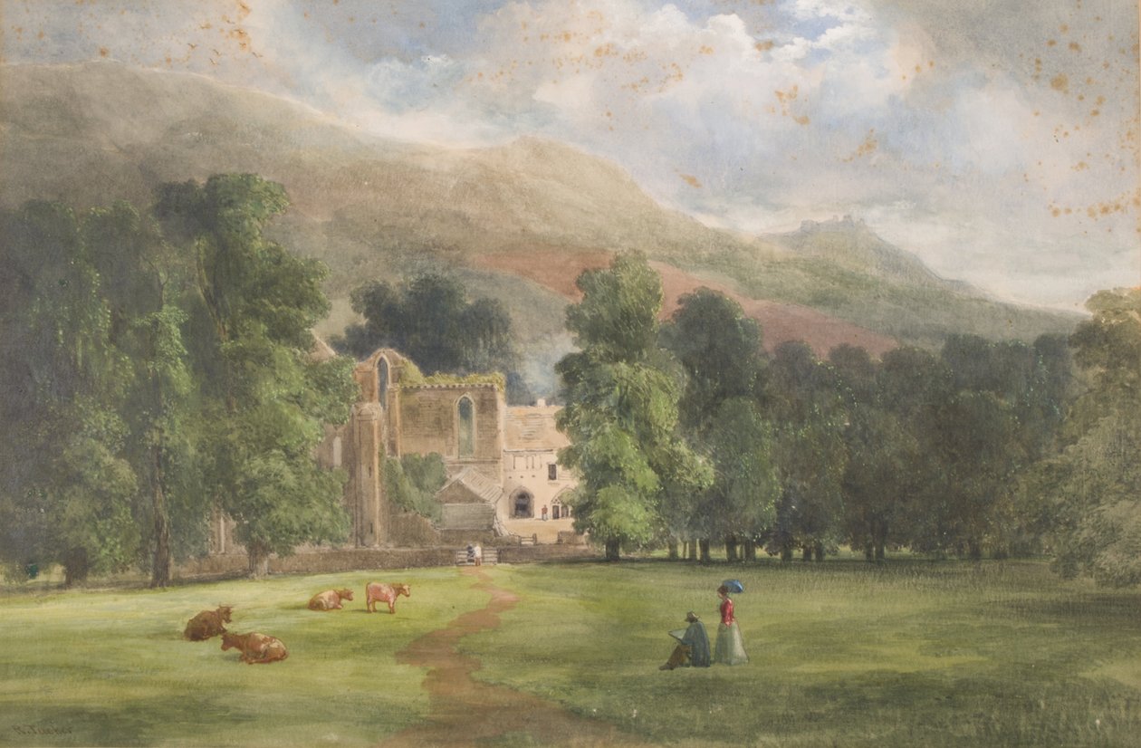 Valle Crucis eller Dinas Bran, Llangollen, 1872 (wc på papper) av Robert Tucker Pain