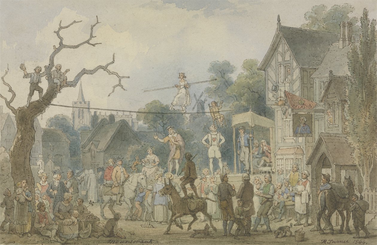Mountebank, 1844 (penna och bläck med wc över grafit på papper) av Robert Turner