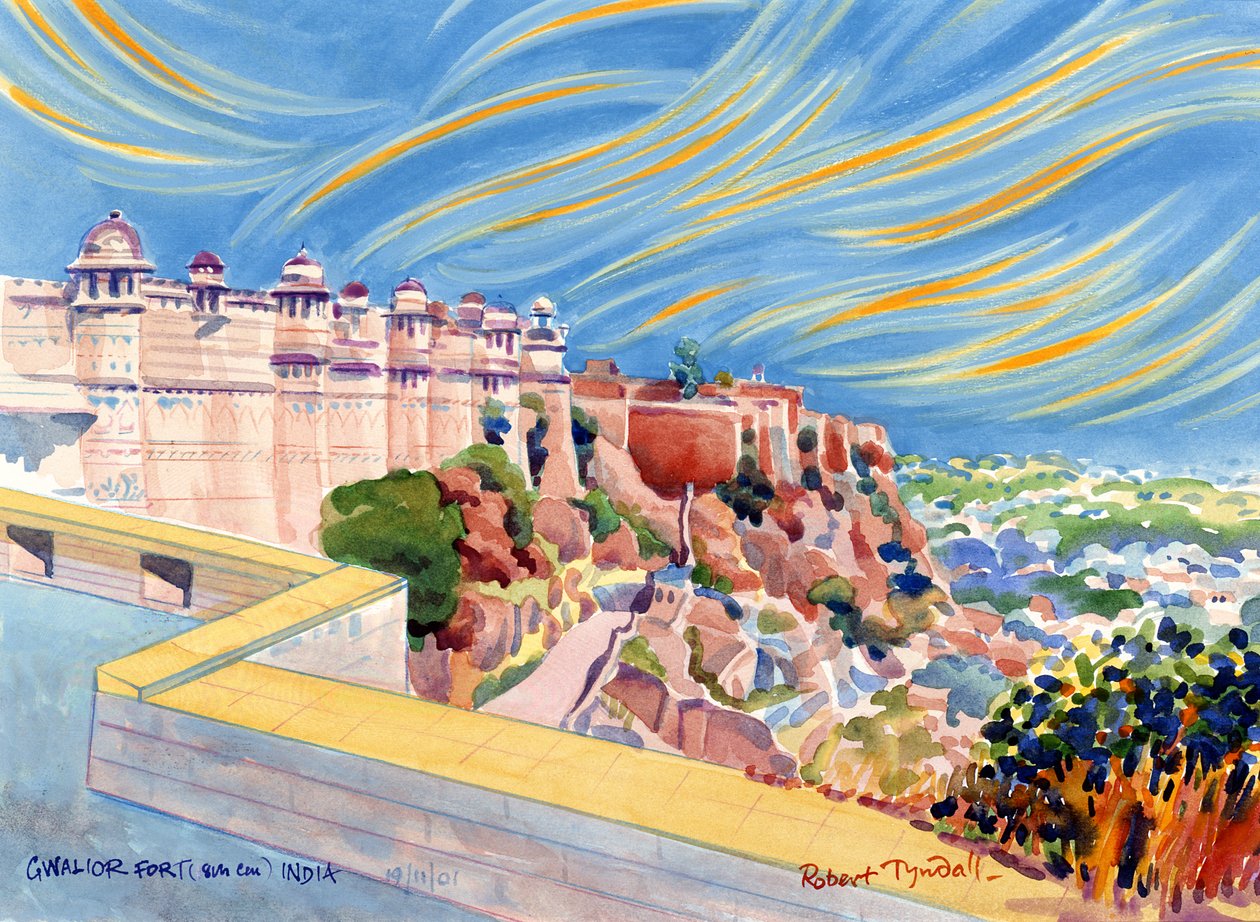 Gwalior Fort, Indien, 2001 (wc på papper) av Robert Tyndall