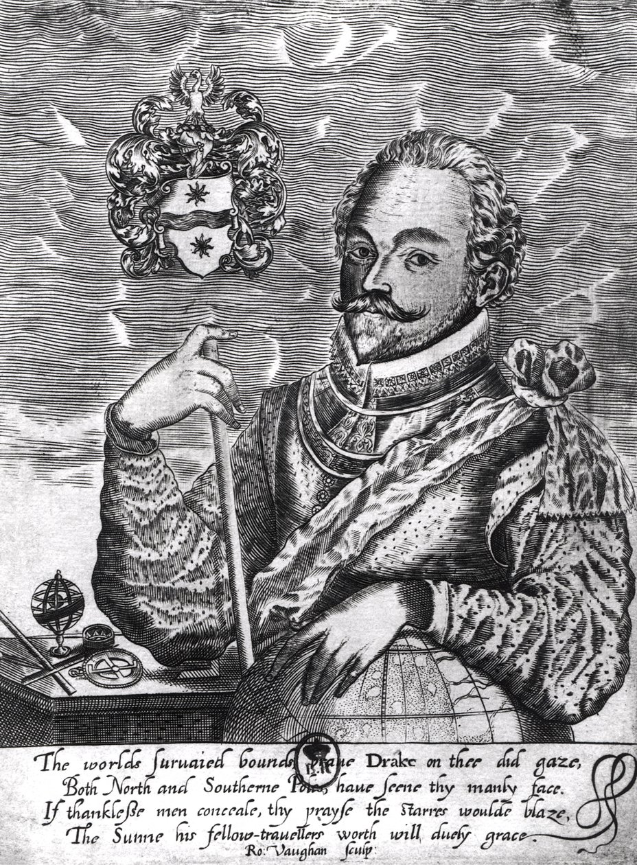 Porträtt av Sir Francis Drake (ca 1540-96) av Robert Vaughan