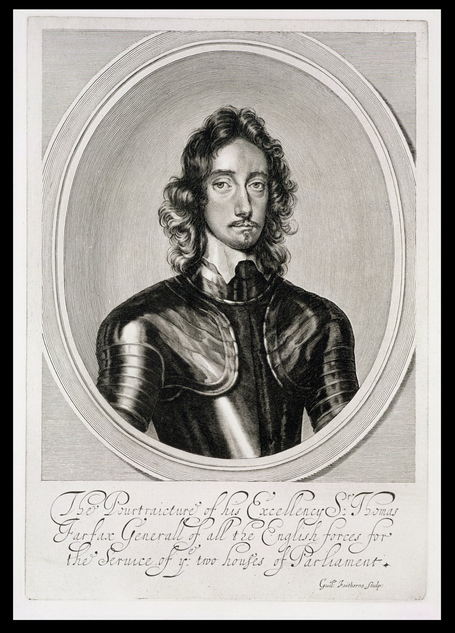 Porträtt av Thomas, Lord Fairfax (1612-71), graverat av William Faithorne (1616-91) av Robert Walker