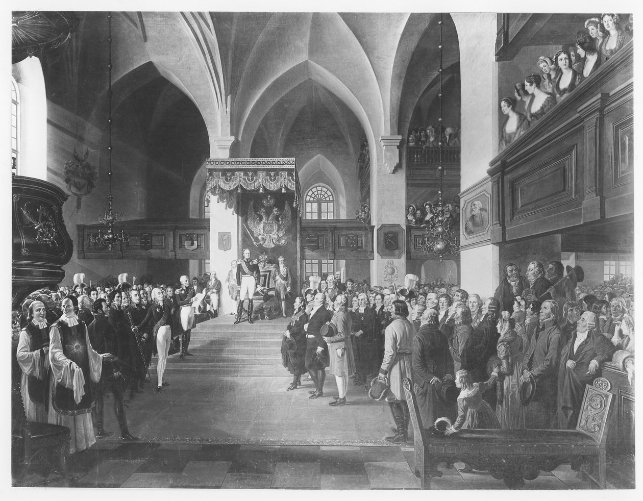 Alexander I av Ryssland tar emot hyllning från Finlands stater. av Robert Wilhelm Ekman
